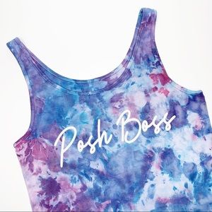 POSH BOSS Tank Top Purple Blue Tie Dye Large